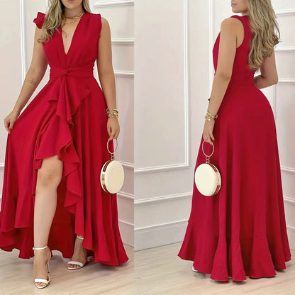 New Ladies Chiffon Sleeve Celebrity Evening Dress V-Neck A-Line Party Dress Women's Luxury Party Dress